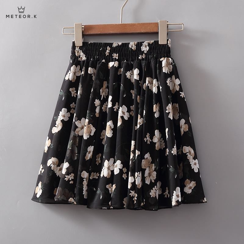 Chân váy chữ A eo cao dáng xòe in họa tiết hoa nhỏ thời trang mùa hè phong cách Hàn Quốc 2021 cho nữ