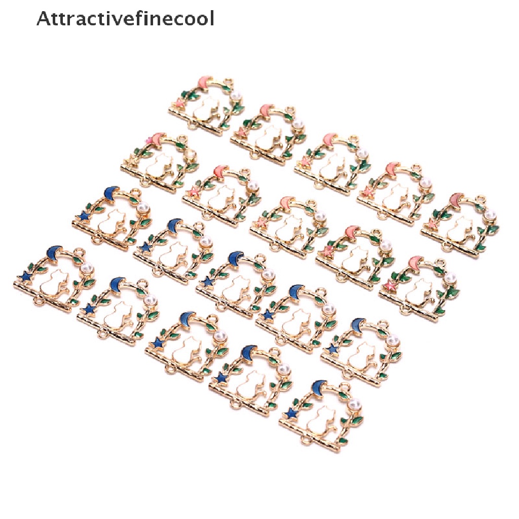 Set 10 mặt dây chuyền hình mèo và ngôi sao bằng hợp kim tráng men diy