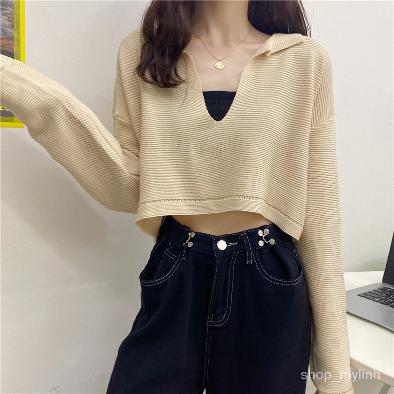 Áo crop top nữ thun tay dài kiểu dáng hàn quốc