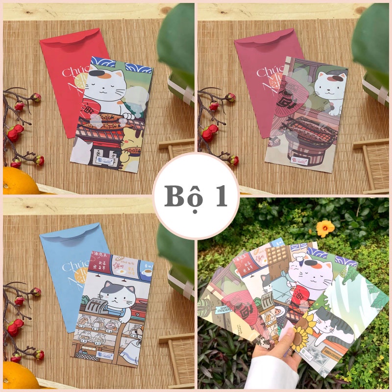 Bao lì xì 2024 hoạt hình mèo may mắn cát tường Bộ 6 cái TINA SHOP LIXI22
