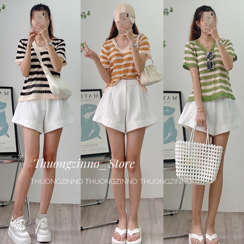 [Hàng loại 1]Áo len kẻ ngang Cầu vồng có tay Hàng Quảng Châu Áo phông chất mongtogi đay dặn basic Hàn Quốc