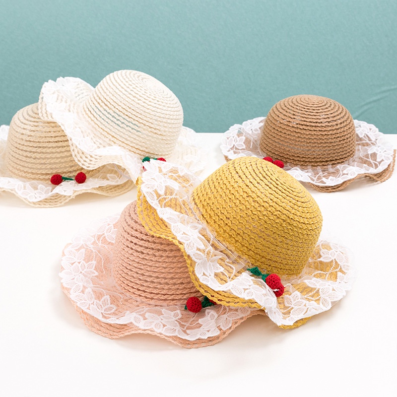 Nón Cói Phối Lưới Họa Tiết Quả Cherry D145 3-8 Tuổi Thời Trang Mùa Hè Cho Bé 3-8 Tuổi