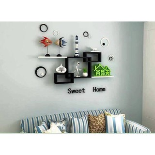 Kệ treo tường 1 bộ chữ nhật lồng màu đen và 2 thanh ngang trắng