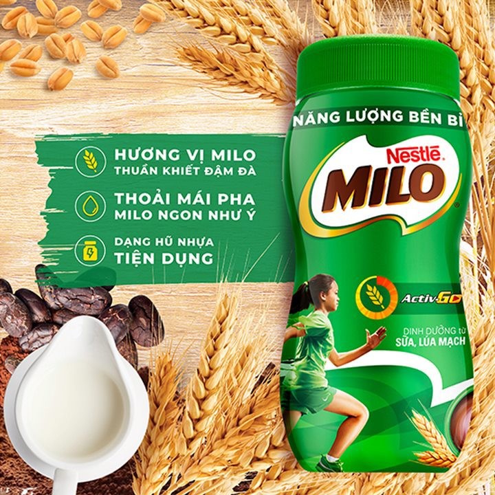 Combo 2 hộp thức uống lúa mạch Nestlé Milo nguyên chất 400g (hũ nhựa)