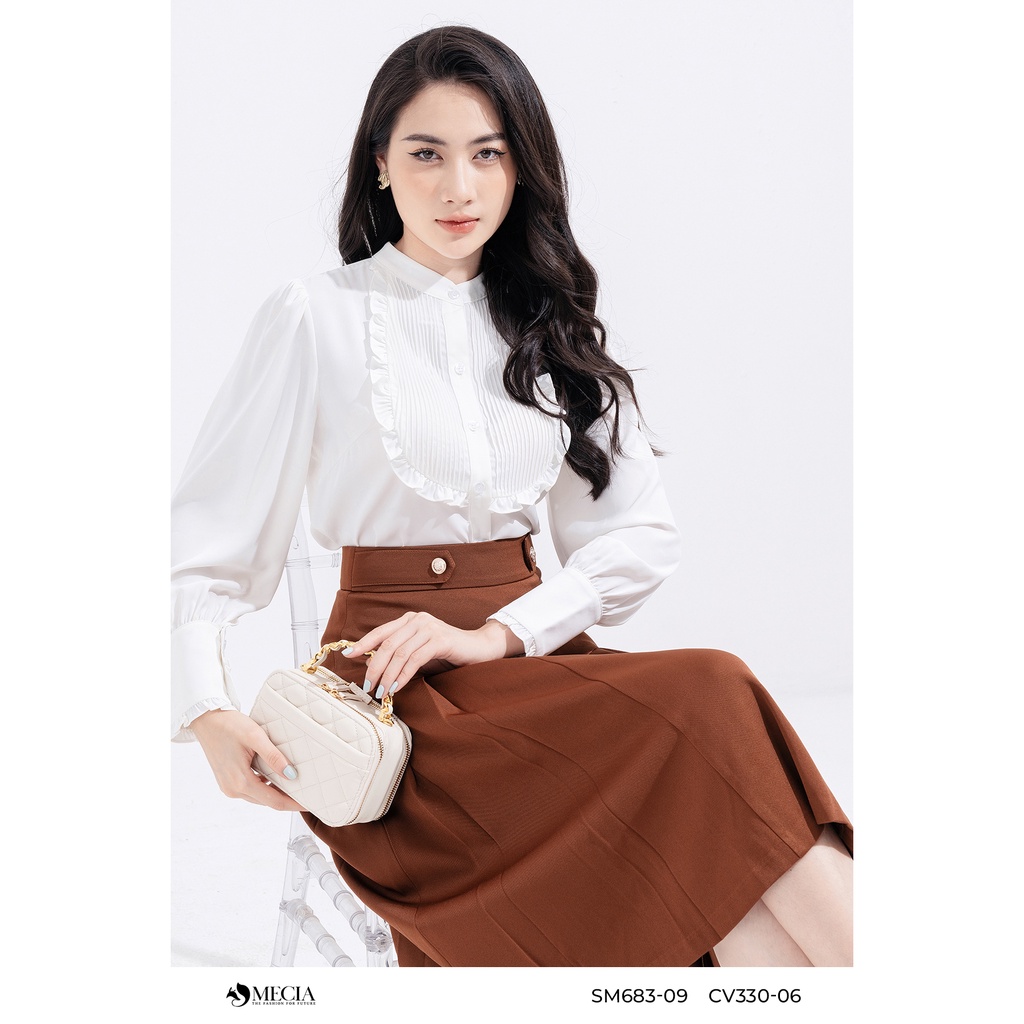 Sơ mi tay dài xếp ly ngực công sở MECIA tay bồng SM638
