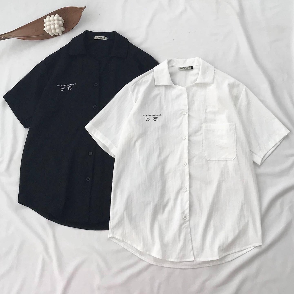 Sơ Mi Nữ Tay Ngắn  KOL JEM CLOSET Form Rộng Mềm Mát Thấm Hút Mồ Hôi Cổ Bẻ 2 Màu Đen Trắng 10259