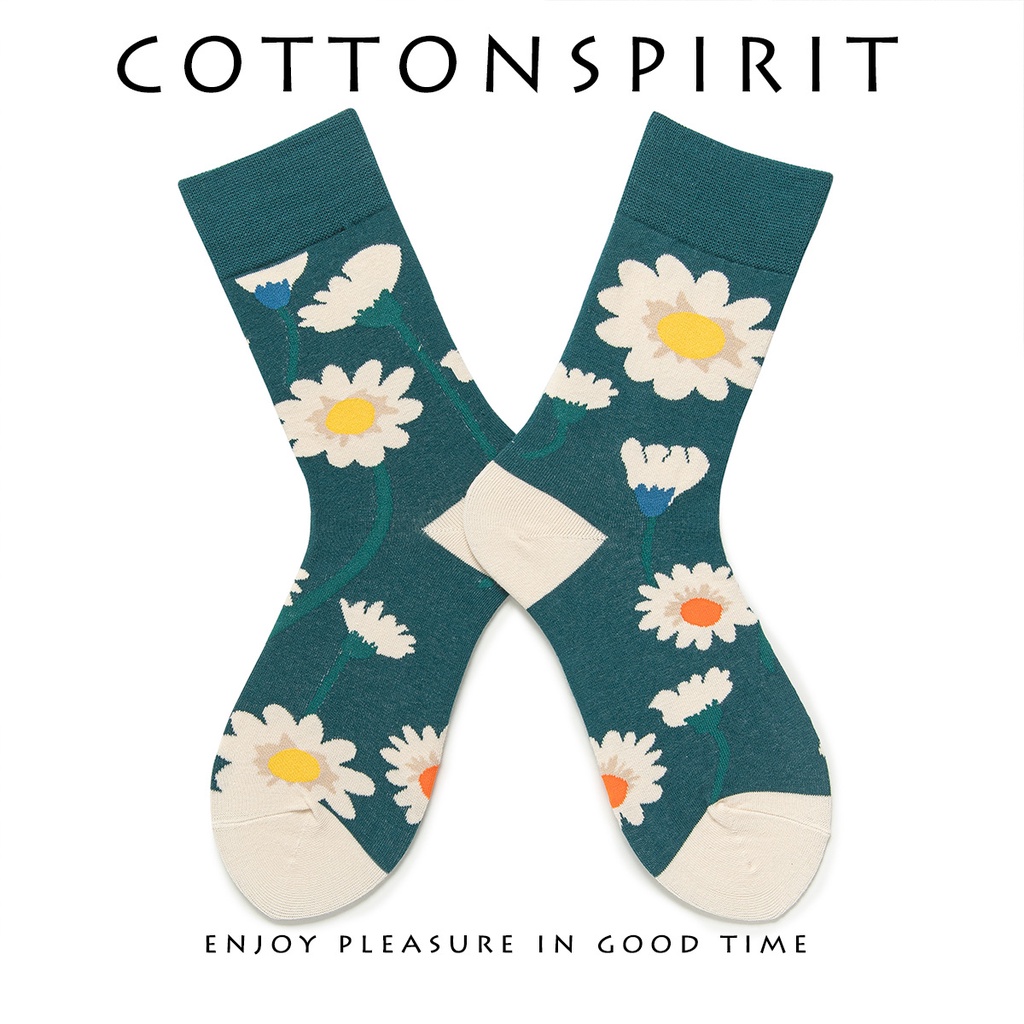 Tất cổ cao nữ Vớ cao cổ nữ Hoạ tiết Hoa cúc Cao cấp Cotton Hàn Quốc Thời trang