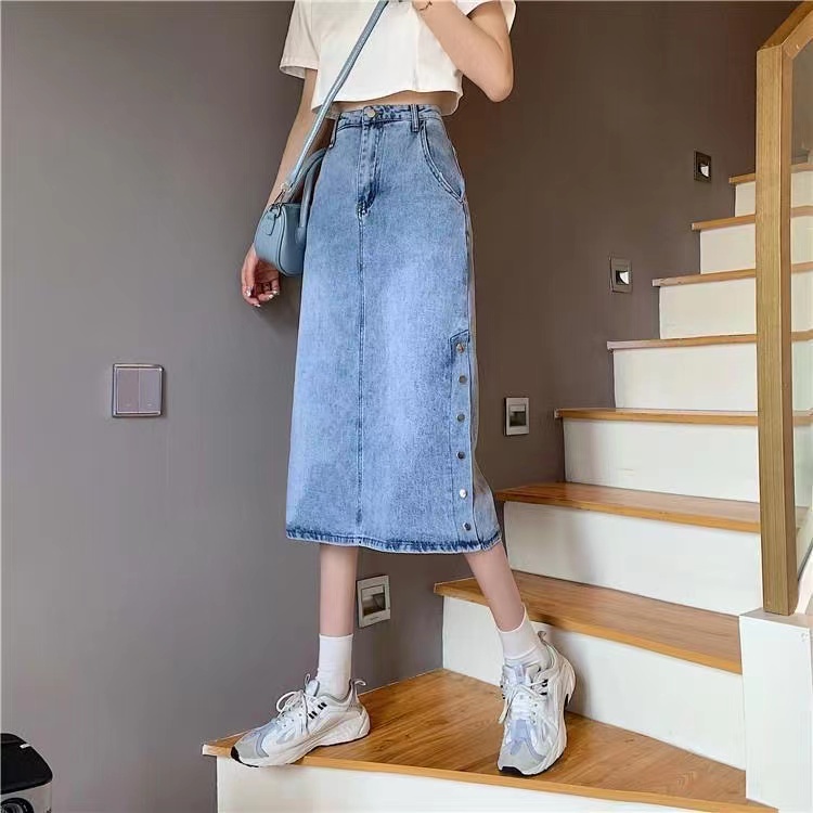 Chân Váy Jeans Dài Xẻ Tà Thời Trang Nữ Tính