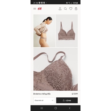 Xuất xịn Áo ngực HM bralette push up ren cao cấp