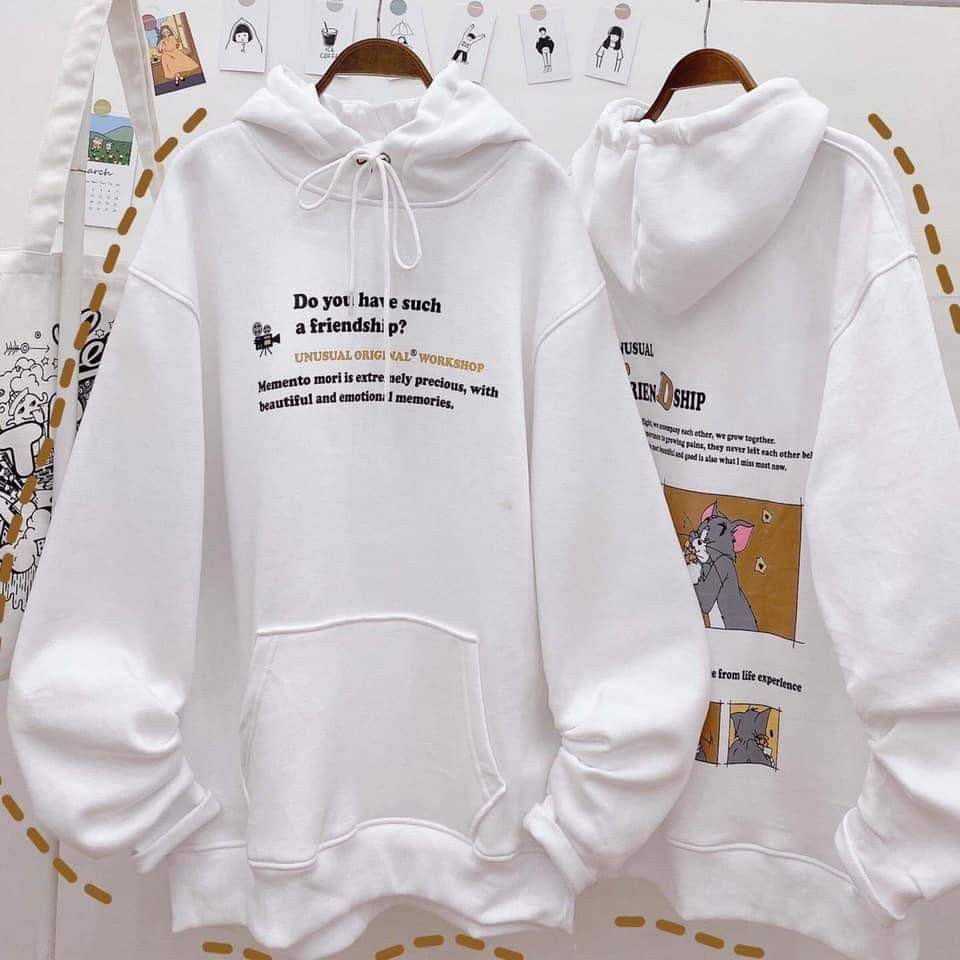 ÁO HOODIE MÈO VÀ CHUỘT TRONG PHIM HOẠT HÌNH TUỔI THƠ UNISEX (ĐEN, TRẮNG, XANH XÁM)