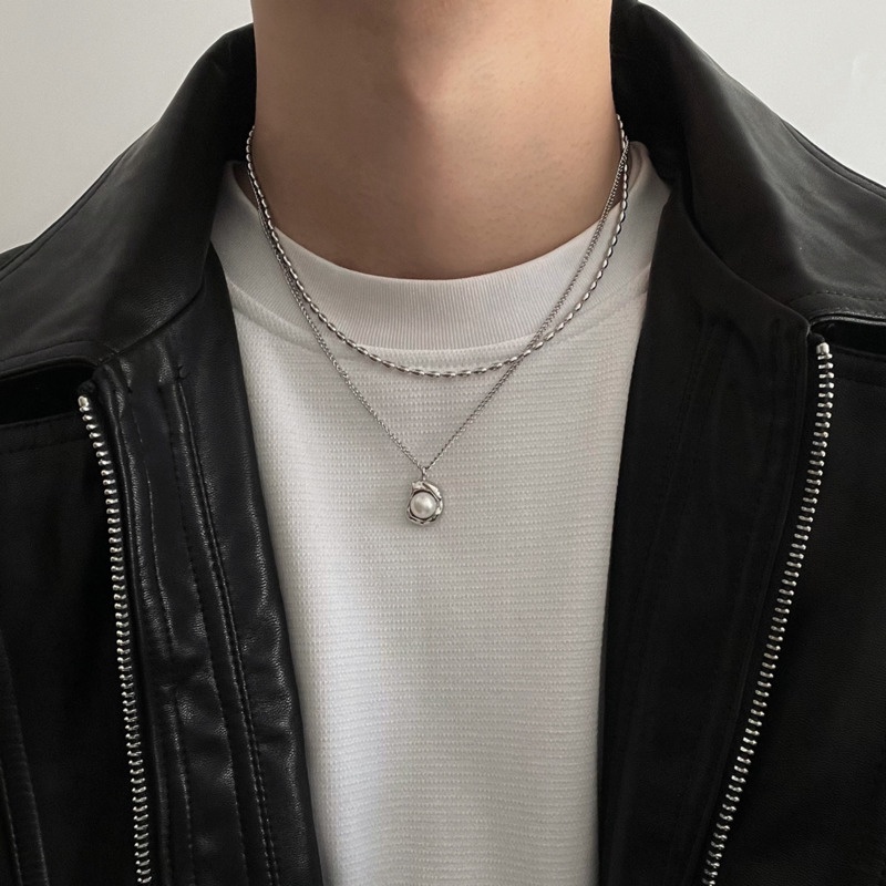 Vòng cổ Hai Lớp Đính Ngọc Trai Phong Cách Hiphop Thời Trang