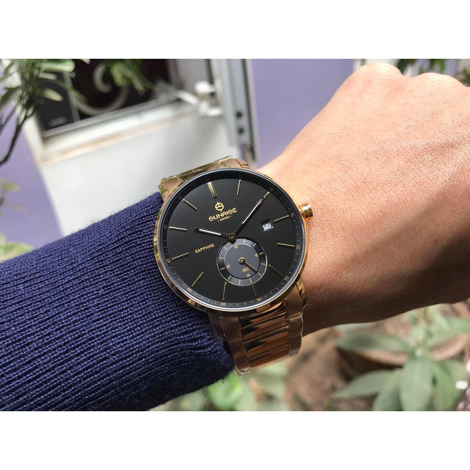 Đồng hồ nam dây kim loại chính hãng Sunrise 1141 1141SA DM1141MK đen