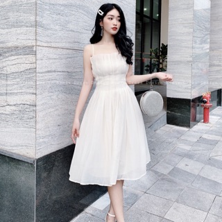 Váy hai dây bèo ngực ly eo dáng xòe 2 màu trơn V486 KYMIE