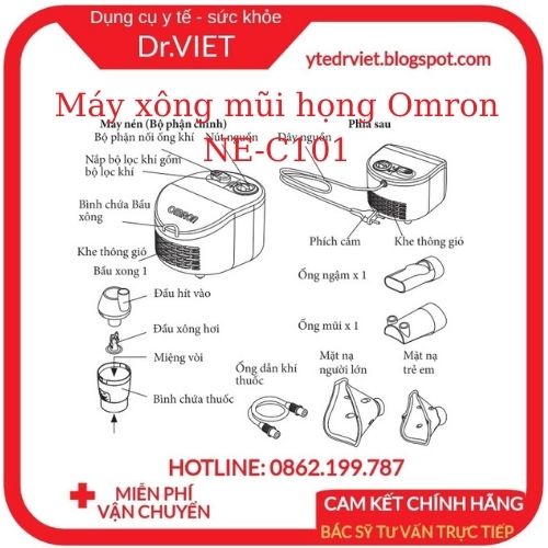 Máy xông mũi họng Omron NE-C101 - Cải thiện về đường hô hấp,giảm nghẹt mũi,an toàn cho trẻ,bảo hành 2 năm-DrViet