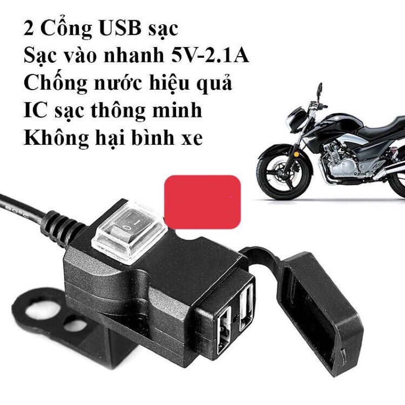 sạc điện thoại trên xe máy.2 cổng usb
