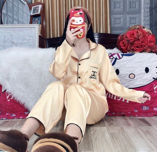 ( Freesize Lụa ) Đồ Bộ Pijama Phi Lụa thiêu - Tay Dài Quần Dài.