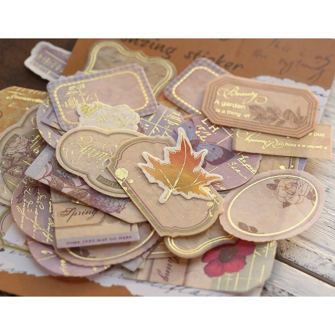 Sticker - nhãn dán nghệ thuật - ánh kim - phong cách châu âu cổ điển - vintage - Thơ ca và khoảng cách  x 1 gói 40 miếng