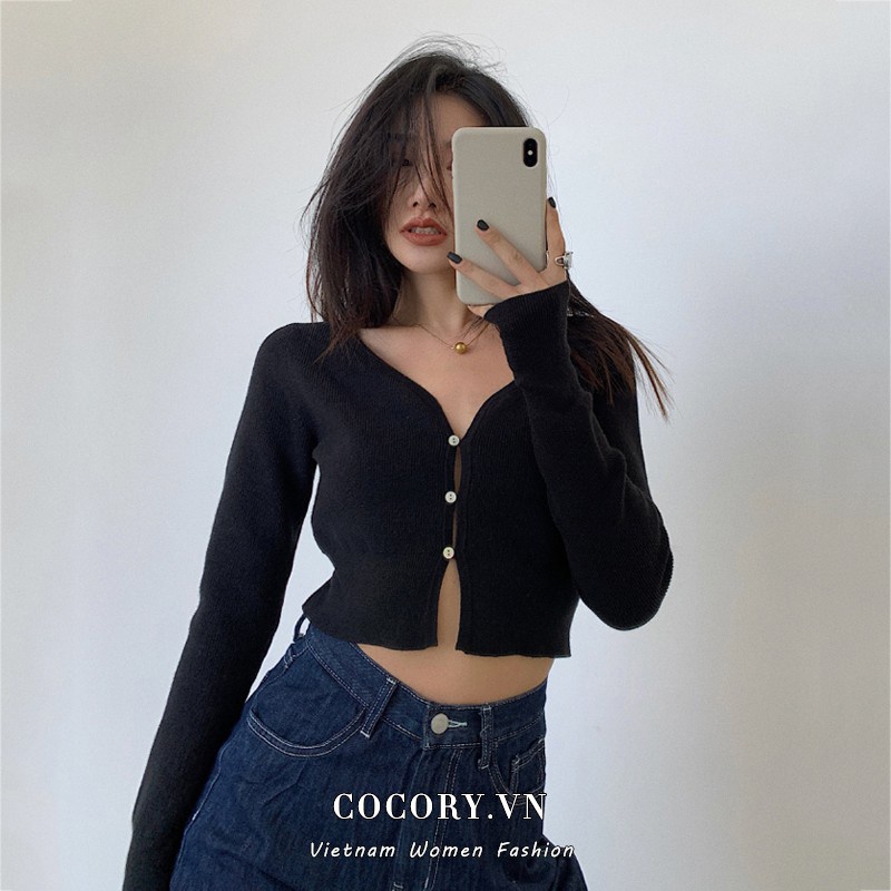 Cocory vn Áo Khoác Nữ Dáng Ngắn Tay Dài Màu Trơn Kiểu Dáng Hợp Thời Trang