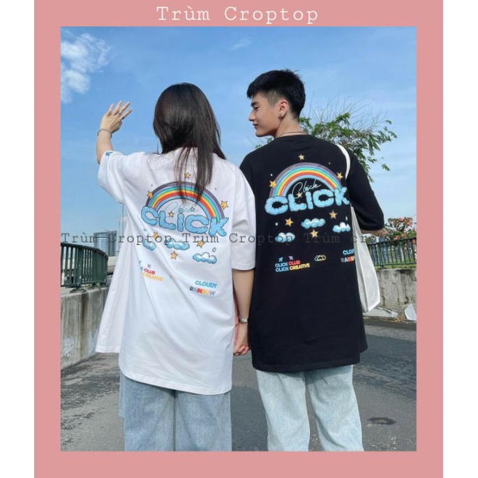 Áo thun unisex in hình cầu vòng clich 2 màu đen trắng , áo phông rộng nam nữ dáng basic form oversize