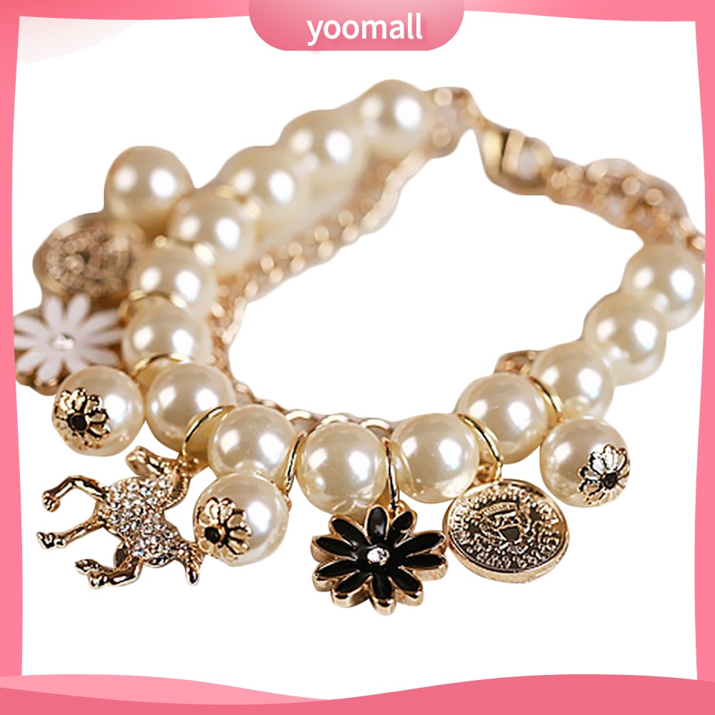 Vòng Tay Chuỗi Hạt Ngọc Trai Nhân Tạo Hình Ngựa Và Hoa Thời Trang Cho Nữ