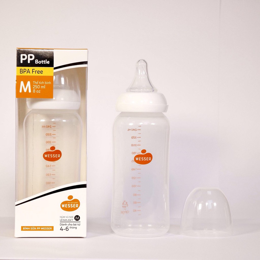 [CHÍNH HÃNG]Bình sữa WESSER Cổ hẹp nhựa PP kháng khuẩn 60ML/140ML/250ML