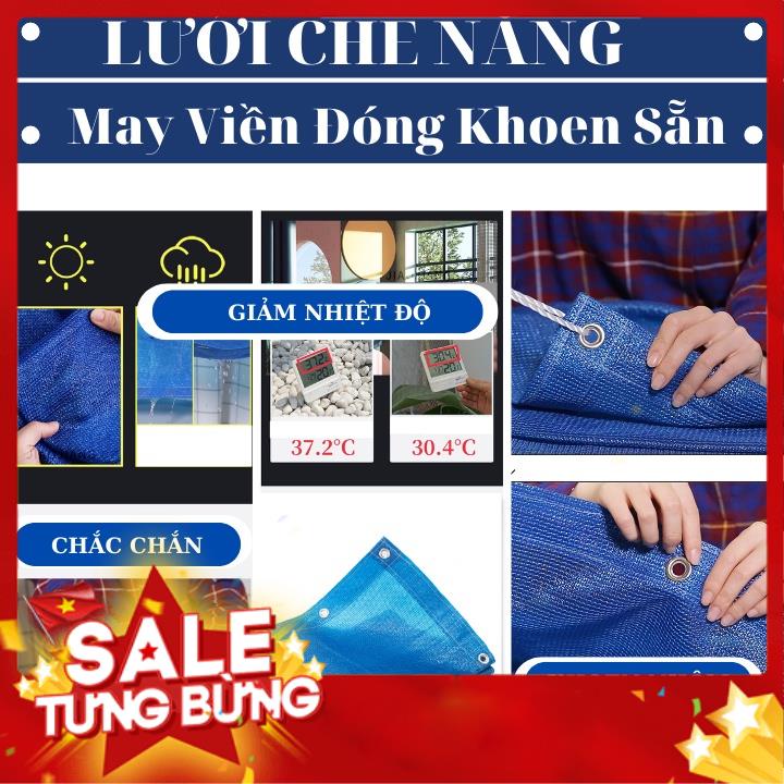 Lưới Che Nắng Nam Việt - Giá Bán Trên 1 Mét Vuông - Màu Xanh Dương - May Viền Đóng Khoen Sẵn