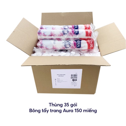 [Tặng 1 mặt nạ Sambijo] Sỉ 1 thùng bông tẩy trang Aura 150 miếng ( 35 gói x150 miếng)