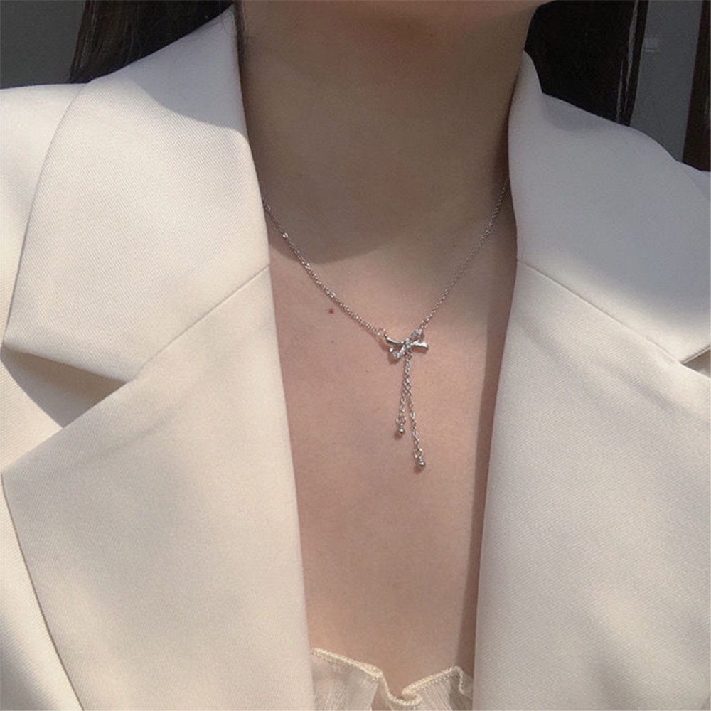 Vòng cổ Choker Dáng Dài Phối Nơ Tua Rua Phong Cách Hàn Quốc Thời Trang