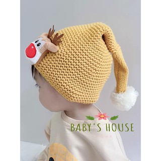 Mũ nón len chóp nhọn đính bông chủ đề noel cho bé 3-8y ML38 Baby House