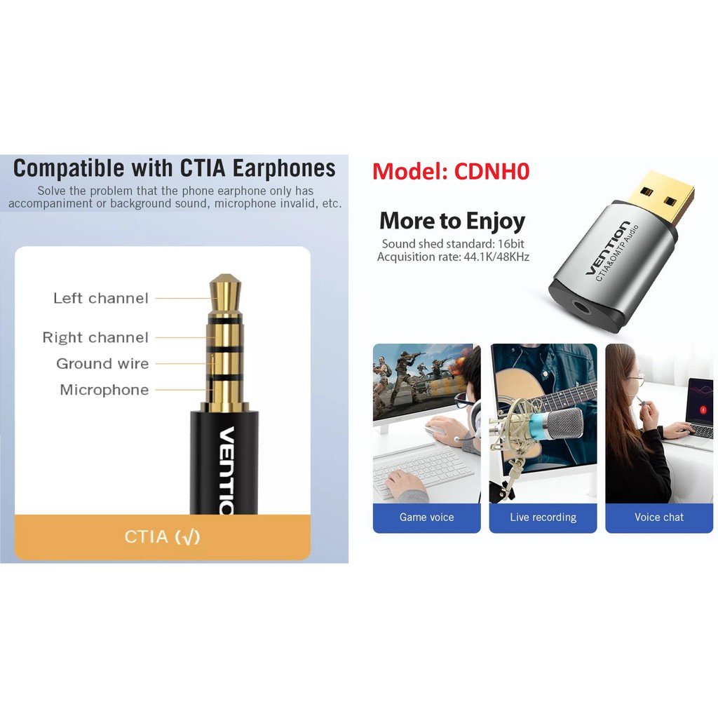 [USB to 3.5mm] Card âm thanh Vention CDJHB 15cm / CDNH0 / CDZB0 15cm