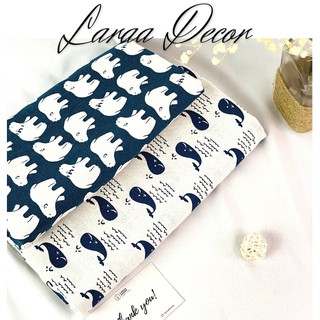 Họa tiết Gấu và Cá voi - Vải canvas, Thảm Picnic vải - Khổ 1m5 (Tùy chọn kích thước) - Laraa Decor
