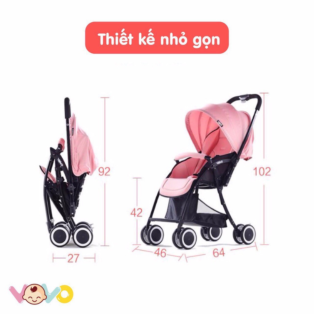 Xe đẩy cho bé VOVO TRAVEL 2 chiều 3 tư thế gấp gọn cao cấp (Đen-Xám-Hồng-Xanh) - AZSHOP