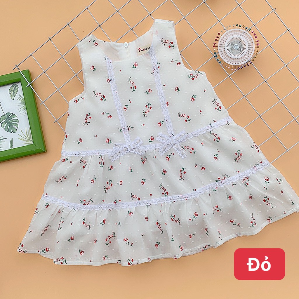 Váy boil phối ren hai nơ cho bé gái