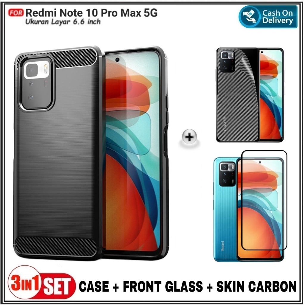 Ốp điện thoại mềm mặt kính cường lực 3 trong 1 cho Xiaomi Redmi Note 10 Pro Max 5G