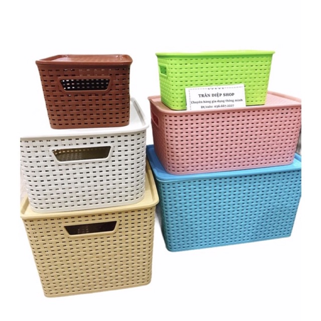 Trọn bộ 3 size thùng nhựa đan có nắp
