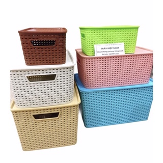 Trọn bộ 3 size thùng nhựa đan có nắp