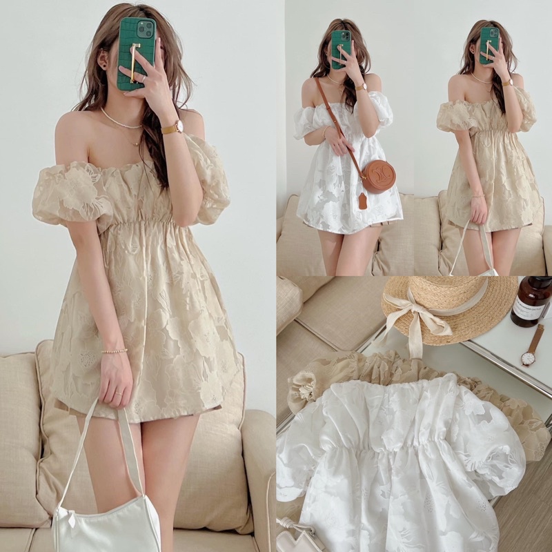 [Ảnh thật/Video] ÁO TRỄ VAI Laika HOA CHÌM Chiết eo tiểu thư