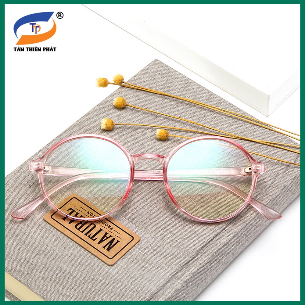 Gọng kính mắt cận tròn nhựa dẻo 2417 màu đen, nâu, hồng. Tròng kính giả cận 0 độ, chống tia UV, ánh sáng xanh