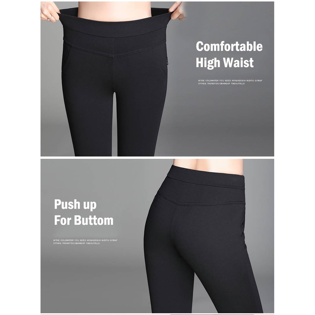 READY STOCK Women Wide Leg Pants High Waist Large Size Stretch Pcoket Bell Bottom Flared Pants