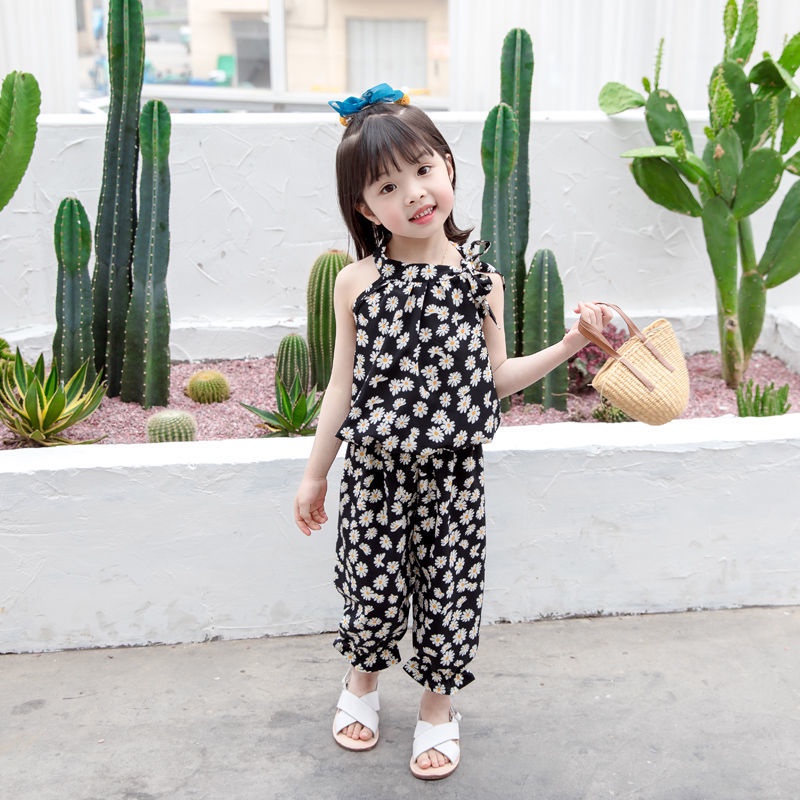 Bộ Trang Phục Hai Mảnh Họa Tiết Hoa Cúc Phong Cách Phương Tây Mới Dành Cho Bé Gái 1-8 Tuổi