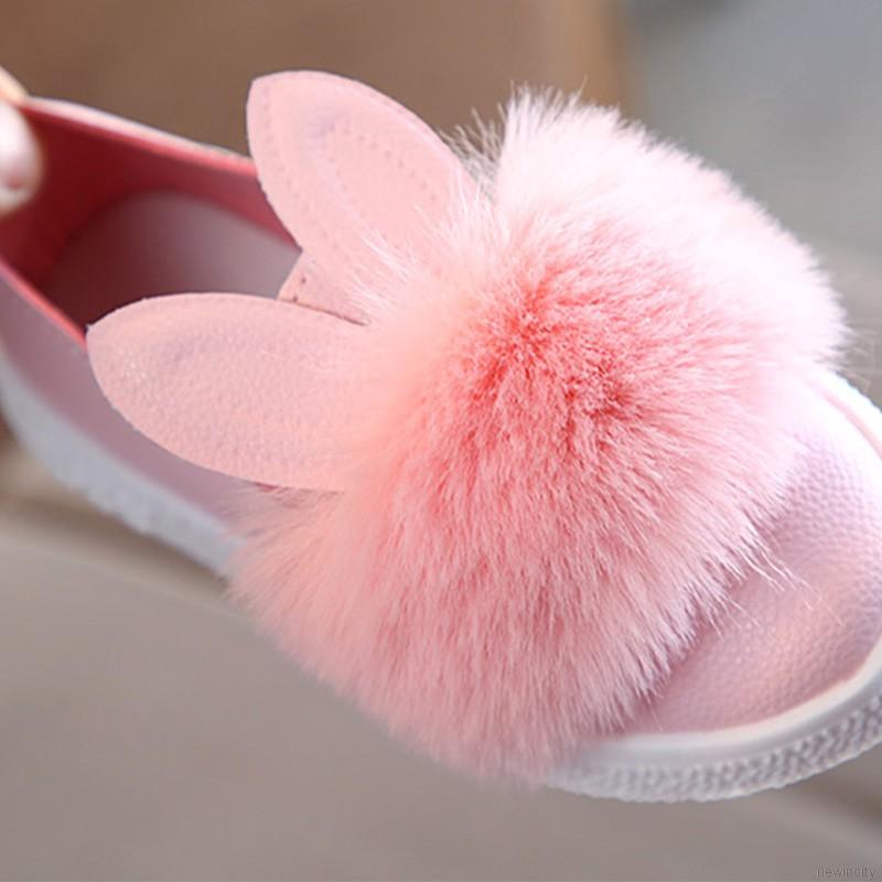 Giày Búp Bê Tai Thỏ Phối Lông Dễ Thương Dành Cho Bé Gái