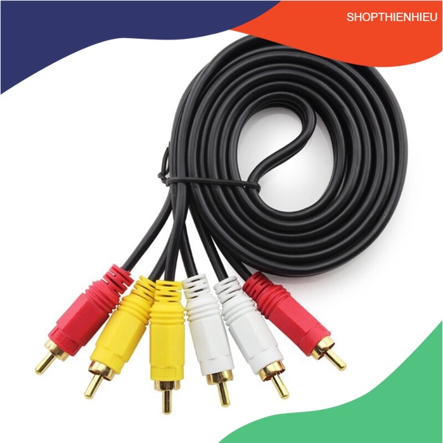 Dây loa âm thanh 3 ra 3 dài 1.5m - Dây loa AV 6 đầu hoa sen màu đen