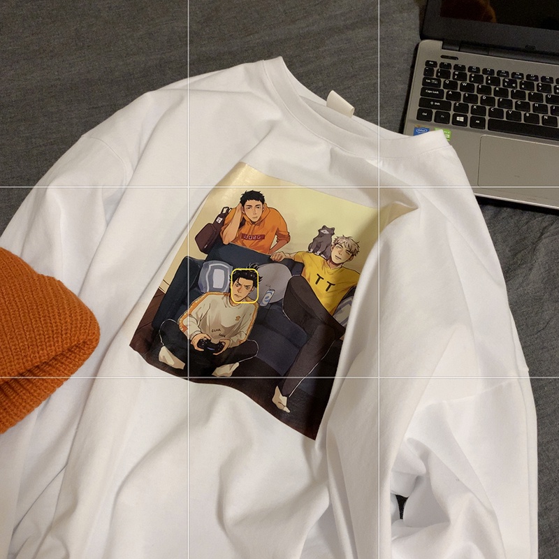 Áo thun tay dài dáng rộng in họa tiết hoạt hình phong cách Nhật Bản thời trang cho nam