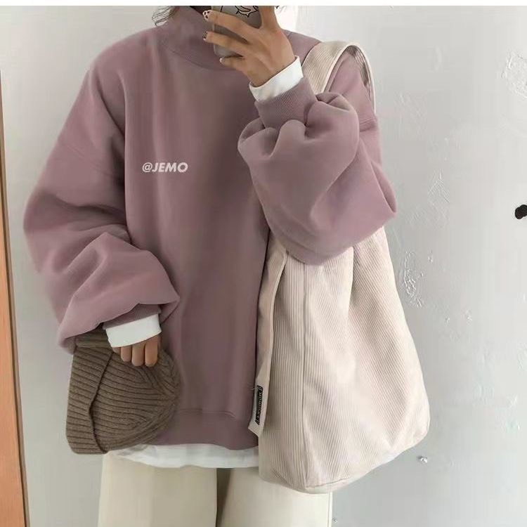 Túi tote đeo vai vải nhung tăm sức chứa lớn phong cách cổ điển dễ phối đồ cho học sinh
