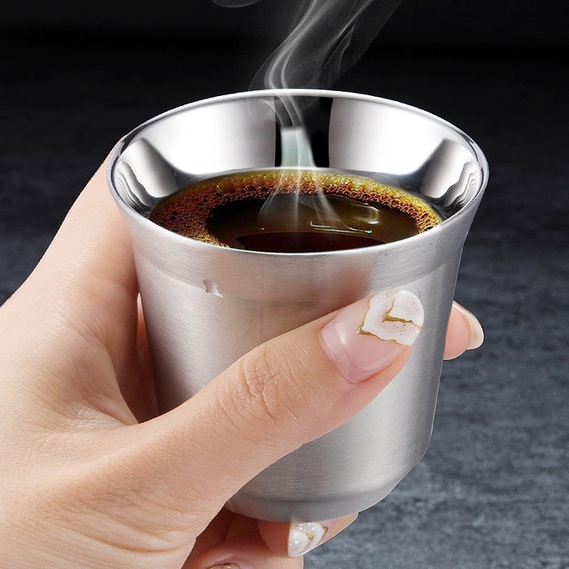 Stainless Steel 304 Espresso Cups Set Insulated Cappuccino Coffee Milk Mugs Double Wall Cups Tea Cups