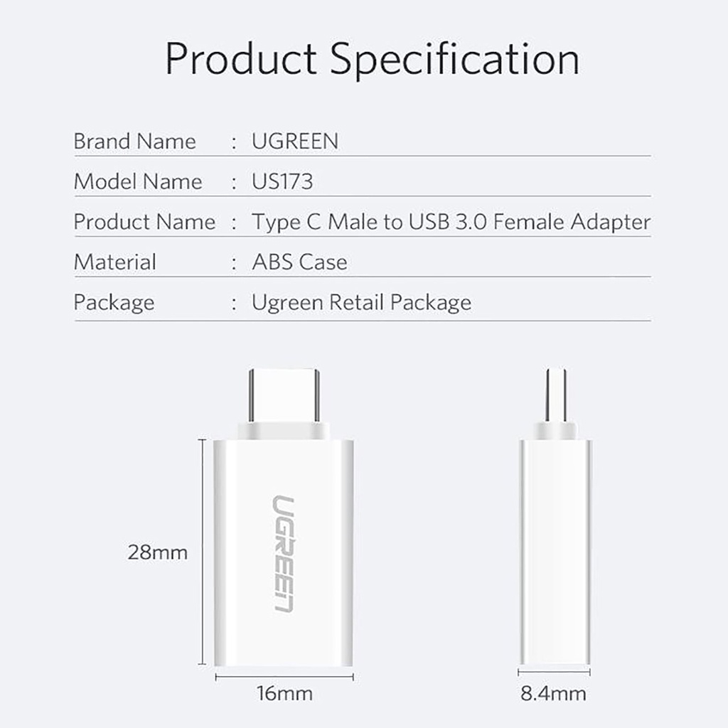 Đầu chuyển USB 3.1 Type C to USB 3.0 Type A female UGREEN 30155 - US173 Chính Hãng
