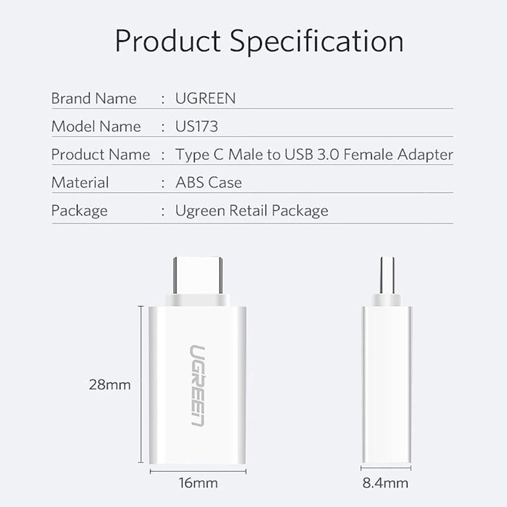 USB 3.1 Type C to USB 3.0 Type A female adapter UGREEN 30155 Chính Hãng