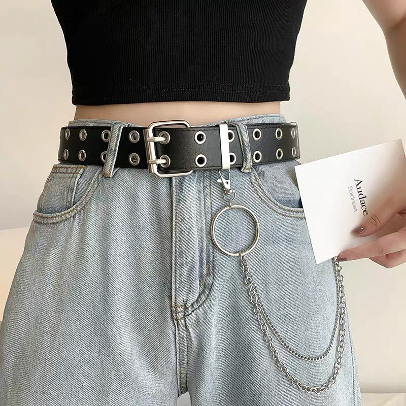 Thắt lưng nữ 2 hàng khoen tặng kèm chain xích TL007 - Thắt lưng dây xích treo Trendy