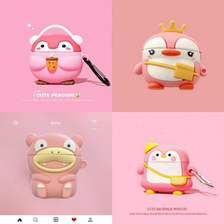 (Order 10 ngày) Case bảo vệ Airpods Pro/1/2 chim cánh cụt hồng đeo headphone/ vương miện
