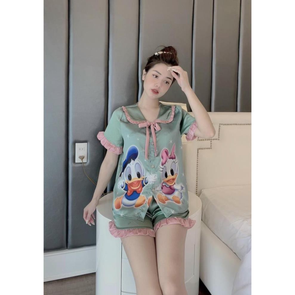 Pijama Lụa LATIN Mẫu vịt kute phô mai que Tay ngắn quần dài Form 60kg  ྆ ༚